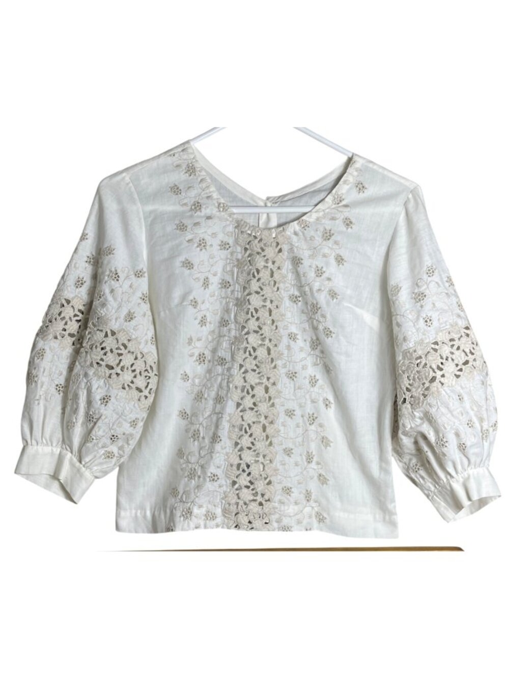 Vtg Dotti Cottagecore Top Ivory Embroidered Puff Sleeve Twee Layering Fairy Wm S